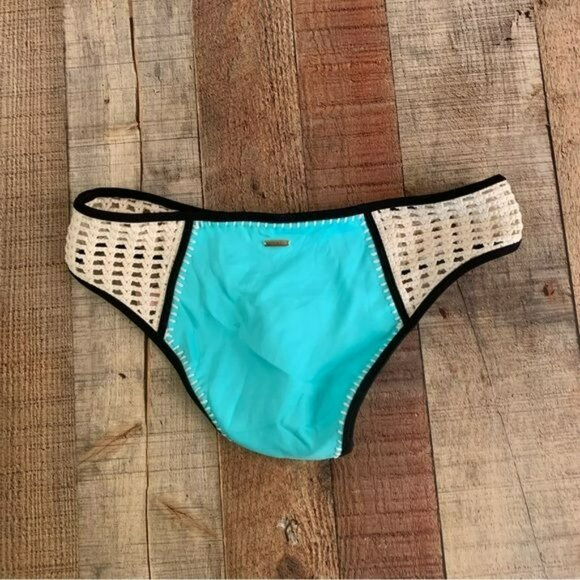 Victoria secret womens crochet boho bikini bottom in teal and tan -S - Picture 6 of 8